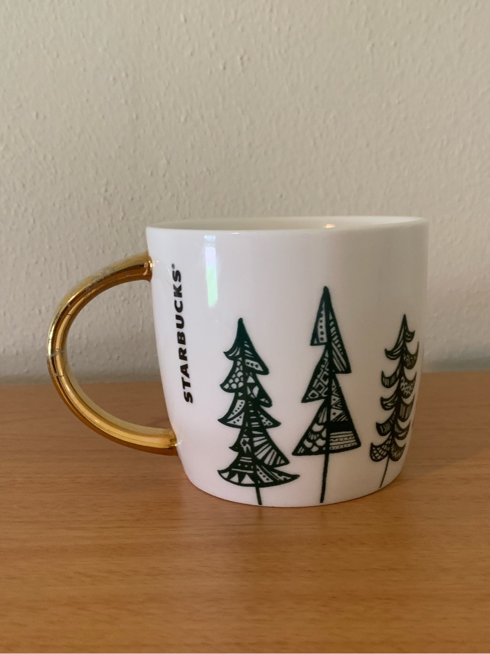 Starbucks Mug Trees Abstract Geometric Gold Handle 14oz Short Wide 2015